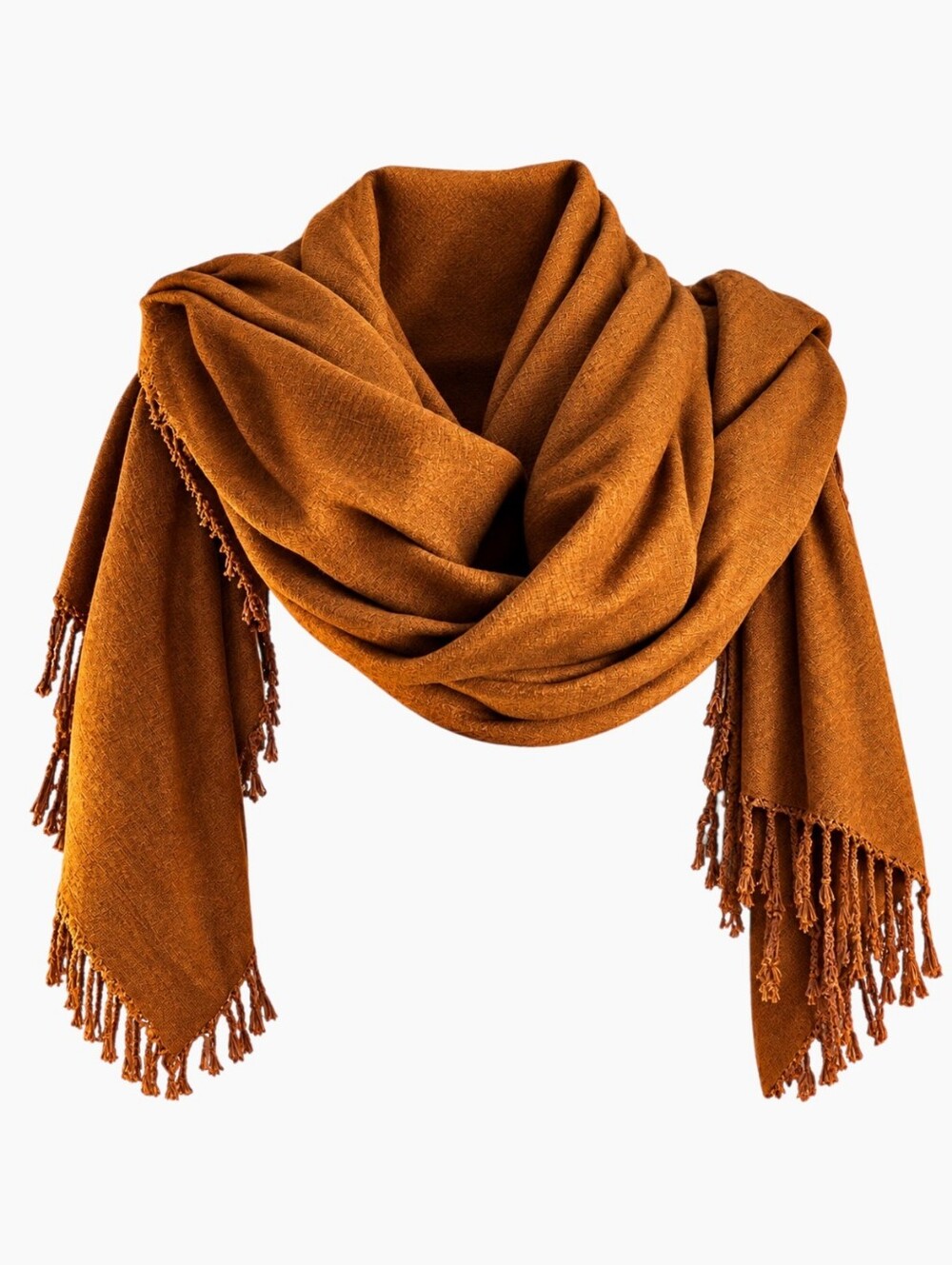 Bijoux Terner Pseudo Pashmina Brown Viscose Fringed Scarf